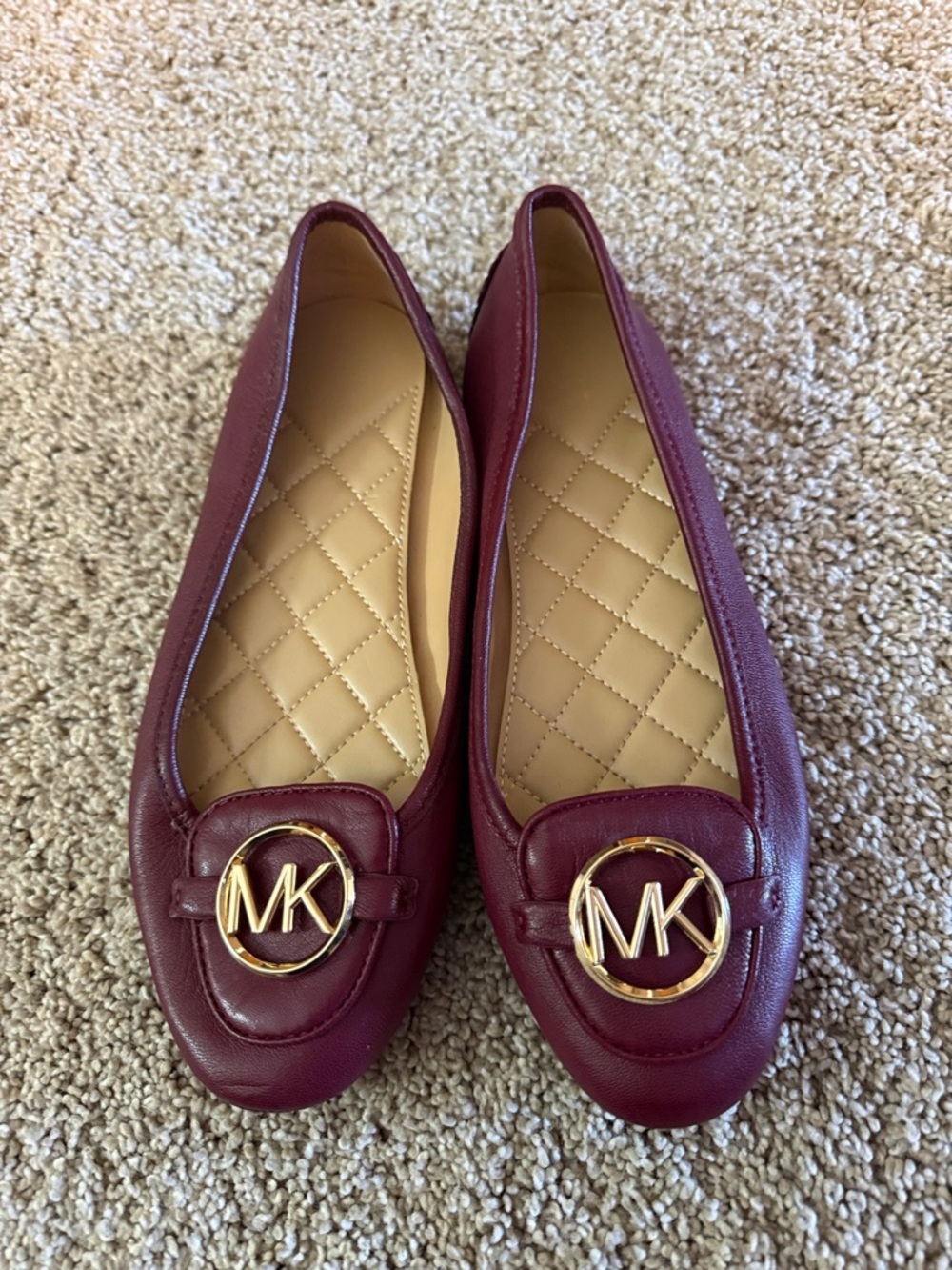 Michael Kors Burgundy Leather MK Logo Ballet Flats